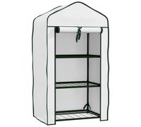 Outsunny Portable Mini Greenhouse with Roll-up Door and Wire Shelves - White | TJ Hughes