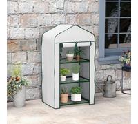 Outsunny Portable Mini Greenhouse with Roll-up Door and Wire Shelves, White