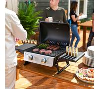 Outsunny Portable Tabletop Gas Barbecue Grill with Thermometer, Black - Black - Steel, Stainless Steel - 101L x 48W x 41H cm
