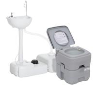 Outsunny Portable Toilet and Camping Sink Set with Running Fresh Water | Waste Tank, Wastewater Recycled Set, Push-Button, Foot Pump, Wheels, Soap Dispenser, for Outdoor Events
