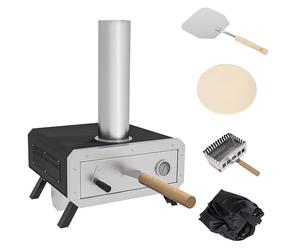 Outsunny Portable Wood Pellet Pizza Oven with 12" / 30cm Rotating Pizza Stone, Outdoor Pizza Maker with Thermometer, Peel and Cover, Wood Fired for Garden Cooking