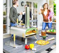 Outsunny Portable Wood Pellet Pizza Oven with Foldable Legs 12 Inch Stone, Silver