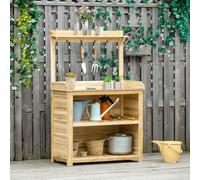 Outsunny Potting Bench Table Workstation W/ Galvanized Tabletop, Storage Shelf In Natural Natural