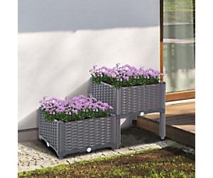 Outsunny PP Set Of 2 Raised Outdoor Garden Planter Box Brown