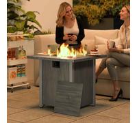Outsunny Propane Gas Fire Pit Table for Garden, 40000 BTU Smokeless Firepit Outdoor Heater with Waterproof Cover, Glass Screen, Glass Beads and Lid, Wood Effect, 71 x 71 x 62.5cm, Dark Grey Grey