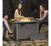 Outsunny Propane Gas Fire Pit Table for Garden, 50000 BTU Smokeless Firepit Outdoor Heater with Waterproof Cover, Glass Screen, Glass Beads and Lid, Wood Effect, 109 x 56 x 63cm, Dark Grey Grey