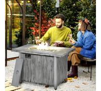 Outsunny Propane Gas Fire Pit Table for Garden, 50000 BTU Smokeless Firepit Outdoor Patio Heater with Waterproof Cover, Glass Screen, Glass Beads and Lid, Wood Effect, 109 x 56 x 63cm, Grey Grey