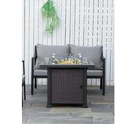 Outsunny Square Propane Gas Fire Pit Table - 50000 BTU Rattan Smokeless Firepit Patio Heater with Glass Screen - Glass Beads and Lid - 82cm x 82cm x 6