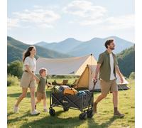 Outsunny Pull Along Cart Folding Cargo Wagon Trailer Trolley For Beach Garden W/ Handle In Black Black