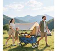 OUTSUNNY Pull Along Cart Folding Cargo Wagon Trailer Trolley For Beach Garden w/ Handle in Blue Outsunny Blue