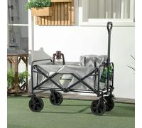 OUTSUNNY Pull Along Cart Folding Cargo Wagon Trailer Trolley For Beach Garden w/ Handle in Dark Grey Outsunny Dark Grey