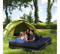 Outsunny Queen Size Air Bed With Built-In Pump And Integrated Pillow, Inflatable Mattress In Blue Blue