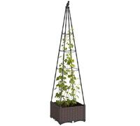 Outsunny Raised Bed for Garden, Raised Garden Bed Planter Box with Trellis and Self Watering, Tomato Cage with Drainage Holes and Plugs for Climbing Plants Flowers Vegetable Herbs, 40 x 40 x 175 cm