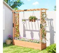 Outsunny Raised Bed For Garden With Trellis, 196 X 44 X 181 Cm, Natural