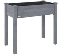 Outsunny Raised Bed for Garden, Wooden Elevated Planter Box with Bed Liner, for Flower Vegetable Herb, Dark Grey