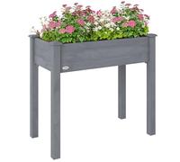 OUTSUNNY Garden Wooden Planter Flower Raised Bed, Dark Grey Outsunny Dark Grey