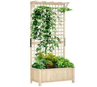 Outsunny Raised Bed with Drainage Holes, Wood Planter with Trellis for Climbing Plants to Grow Vegetables, Flowers, Natural