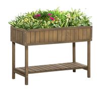 Outsunny Raised Flower Beds Garden Wooden Beds, with 8 Inner Cubes, Bottom Shelf & Drainage Holes, 110x46x76cm, Brown Aosom UK