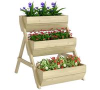 Outsunny Raised Garden Bed, 3 Tier Planter Box Kit, 65 x 75 x 76cm, Green | 66L Capacity, Wooden Elevated Design, for Flower Vegetable Herb, Outdoor Veg Planters
