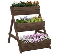 Outsunny Raised Garden Bed, 3 Tier Planter Box Kit, 65 x 75 x 76cm, Tan | 66L Capacity, Wooden Elevated Design, for Flower Vegetable Herb, Outdoor Veg Planters