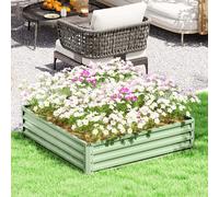Outsunny 432L Square Raised Garden Bed, Galvanised Planter Box Outdoor with Open Bottom, Metal Raised Garden Bed Kit for Vegetables, Flowers and Herbs, 120 x 120 x 30cm, Light Green