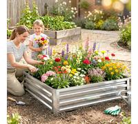 Outsunny Raised Garden Bed Metal Patio Backyard Flower Planter, Silver Tone