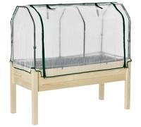 OUTSUNNY Raised Garden Bed with PE Cover Patio Elevated Wood Planter Box in Natural Outsunny Natural