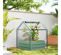 Outsunny Raised Garden Bed Planter Box with Greenhouse, Clear and Green