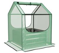 Outsunny Raised Garden Bed Planter Box with Greenhouse, Green and Silver - Green and Silver - 90 - Plastic, Steel