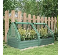 Outsunny Raised Garden Bed Planter Box with Greenhouse, Green and Dark Grey, none
