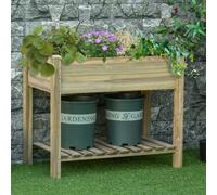 Raised Garden Bed with Legs and Storage Shelf, Elevated Wooden Planter Box,