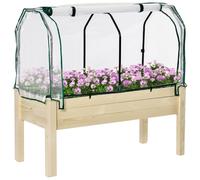 Outsunny Raised Garden Bed With Pe Cover Patio Elevated Wood Planter Box In Natural Natural