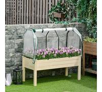 Outsunny Raised Garden Bed w/ PE Cover Patio Elevated Wood Planter Box Natural - Natural wood finish - Fir Wood, Steel, PE - 121cm x 55cm x 117cm