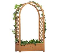 Outsunny Raised Garden Bed with Arch Trellis, Freestanding Garden Planter Box, Raised Planter Container for Vine Climbing Plant Flower Herb, Brown