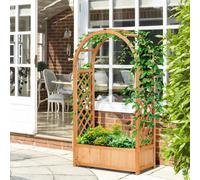 OUTSUNNY Raised Garden Bed with Arch Trellis, Garden Planter Box, Brown Outsunny Brown