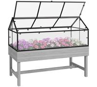 Outsunny Raised Garden Bed with Cold Frame Greenhouse, Elevated Wood Planter Box with Polycarbonate Panel and Top Vent for Vegetables, Flowers, Herbs, 120 x 60 x 103cm, Distressed Grey Grey