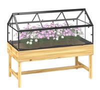 Outsunny Raised Garden Bed with Cold Frame Greenhouse, Natural