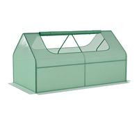 Outsunny Raised Garden Bed with Greenhouse, Steel Planter Box with Plastic Cover, Roll Up Window, Dual Use for Flowers, Vegetables, Fruits and Herbs, 185L x 95W x 92H cm, Green Green