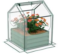 Outsunny Raised Garden Bed with Mini Greenhouse, Clear and Green | Outdoor Metal Planter Box with Cover, Herbs Vegetables, Patio Garden Balcony Use