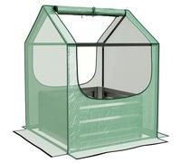 Outsunny Raised Garden Bed with Mini Greenhouse, Green and Silver