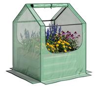 Outsunny Raised Garden Bed with Mini Greenhouse, Green and Silver | Outdoor Metal Planter Box with Cover, Herbs Vegetables, Patio Garden Balcony Use