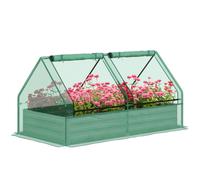Outsunny Raised Garden Bed Planter Box with Greenhouse, Green and Dark Grey, none