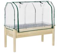 Outsunny Raised Garden Bed with PE Greenhouse Cover, Nature Wood Finish