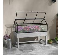 Outsunny Raised Garden Bed with Polycarbonate Panel, Distressed Grey