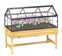 Outsunny Raised Garden Bed with Polycarbonate Panel, Natural, Brown