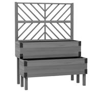 Outsunny Raised Garden Bed with Trellis, 2-Tier Wooden Elevated Planter Box for Vegetables, Flowers, Herbs, Grey