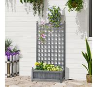 Outsunny Garden Planters with Trellis for Climbing Vines, Wooden Raised Beds for Garden, Free Standing Flower Pot, Indoor Outdoor Display Rack, 64 x 28 x 120 cm, Grey
