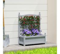 Outsunny Garden Planters with Trellis for Climbing Vines, Wooden Raised Beds for Garden, Free Standing Flower Pot, Indoor Outdoor Display Rack, 64 x 28 x 75 cm, Grey