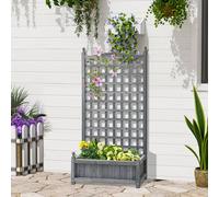 Outsunny Garden Planters with Trellis for Climbing Vines, Wooden Raised Beds for Garden, Free Standing Flower Pot, Indoor Outdoor Display Rack, 64 x 28 x 120 cm, Grey