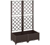 Outsunny Raised Garden Bed with Trellis, Plastic Planter Box with Drainage Holes and Drain Plugs for Climbing Plants, Vegetables, Flowers, Brown